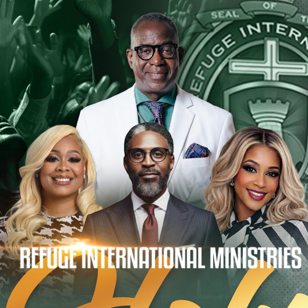 Holy Convocation flyer for Refuge International Ministries, Inc., July 8–12, theme Praise Revisited, located at 131 Broadway, Newburgh, NY.